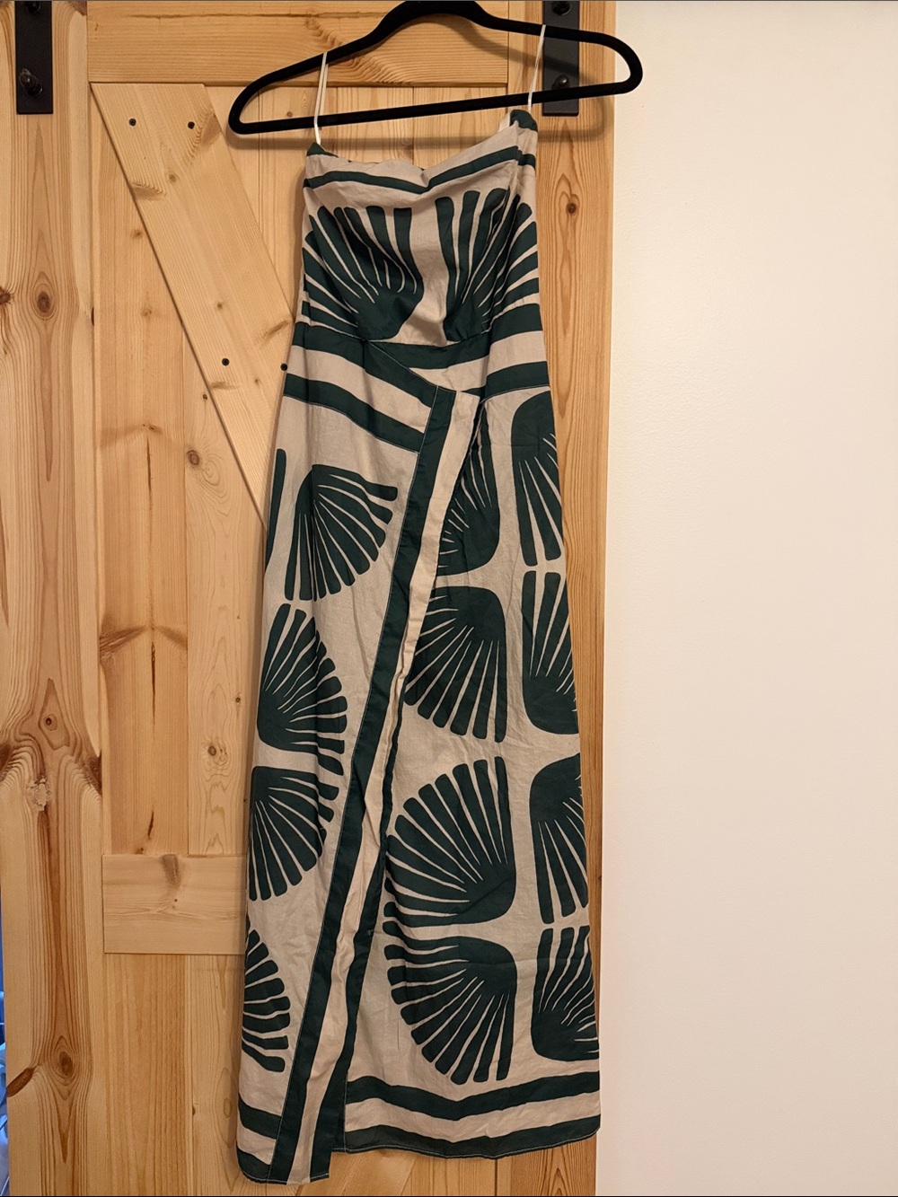 Luxxel Cream Dress with Dark Green Shell Print